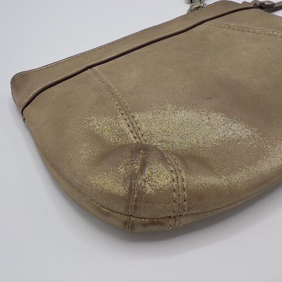 Coach Wristlet Metallic Leather Pleated Medium Clutch Silver/Pewter No F46484 - Picture 4 of 10